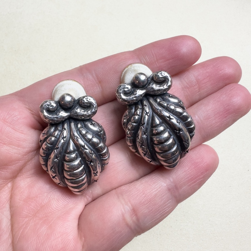Dian Malouf 925 Sterling Silver Clip On Earrings